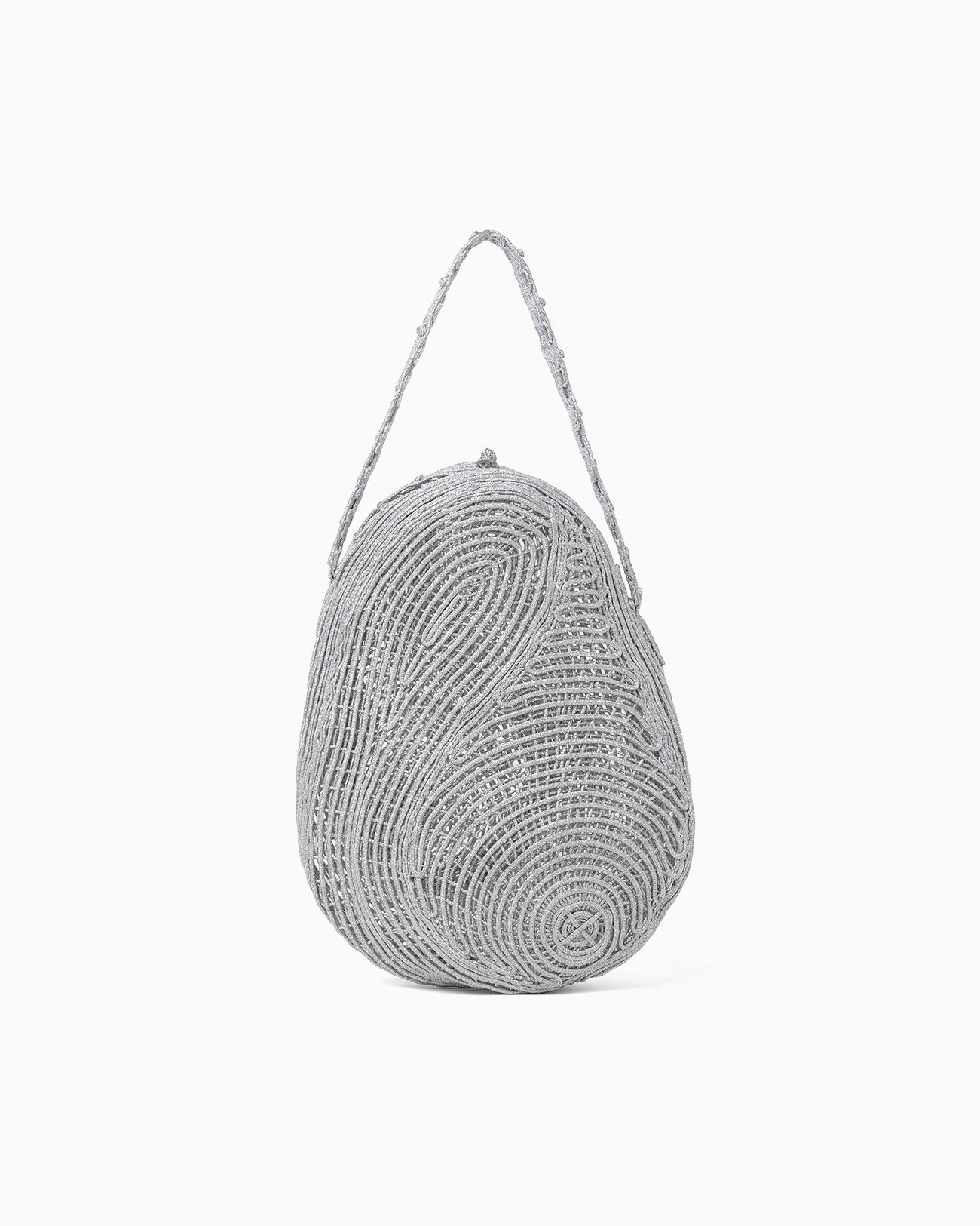 Cording Embroidery Stone Round Shape Mini Bag - silver