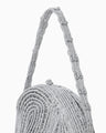 Cording Embroidery Stone Round Shape Mini Bag - silver