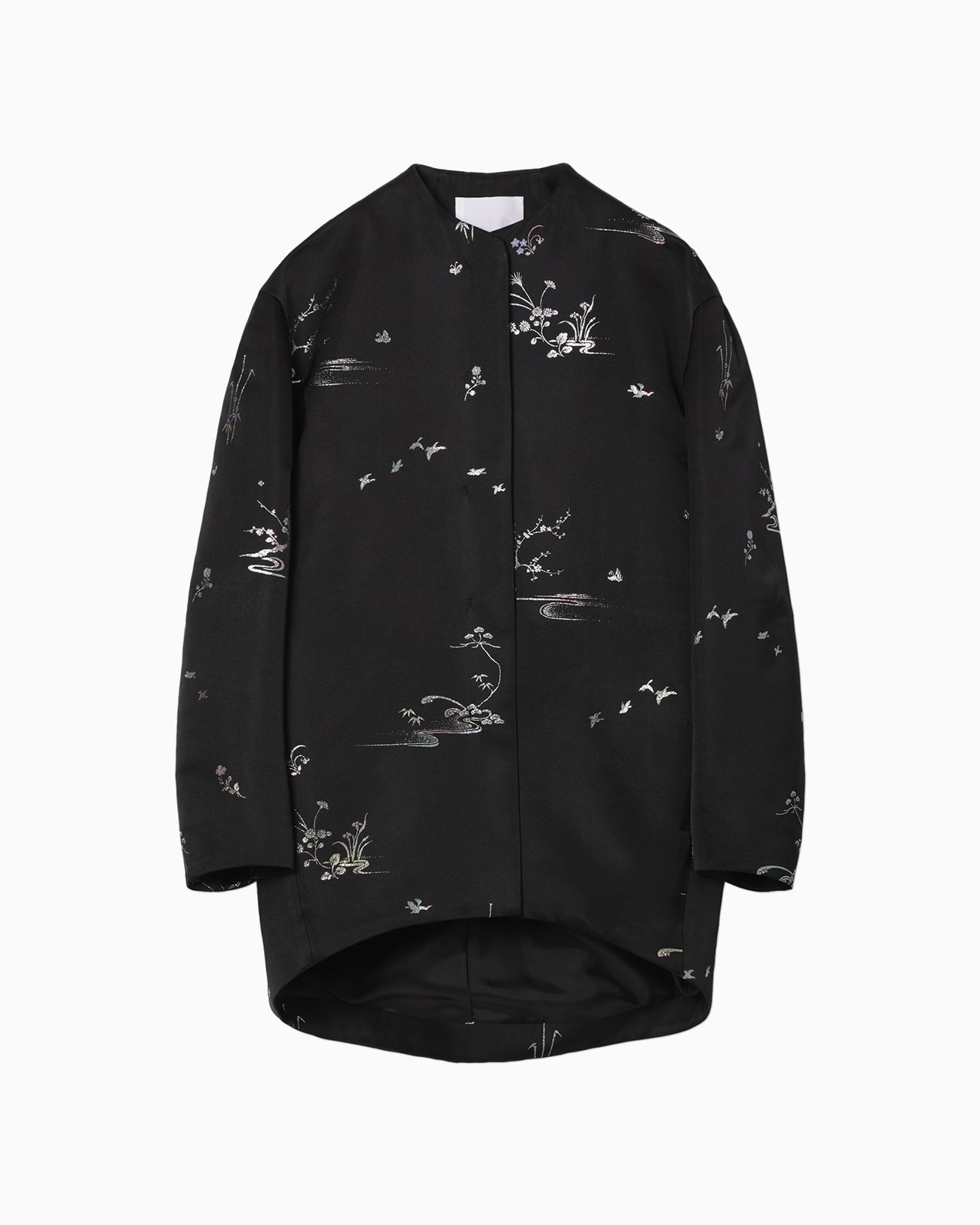 Nature Pattern Jacquard Coat - black