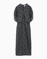 Floral Jacquard Volume Sleeves Dress - navy