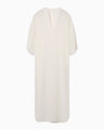 Botanical Motif Sheer Deep V-Neck Dress - white