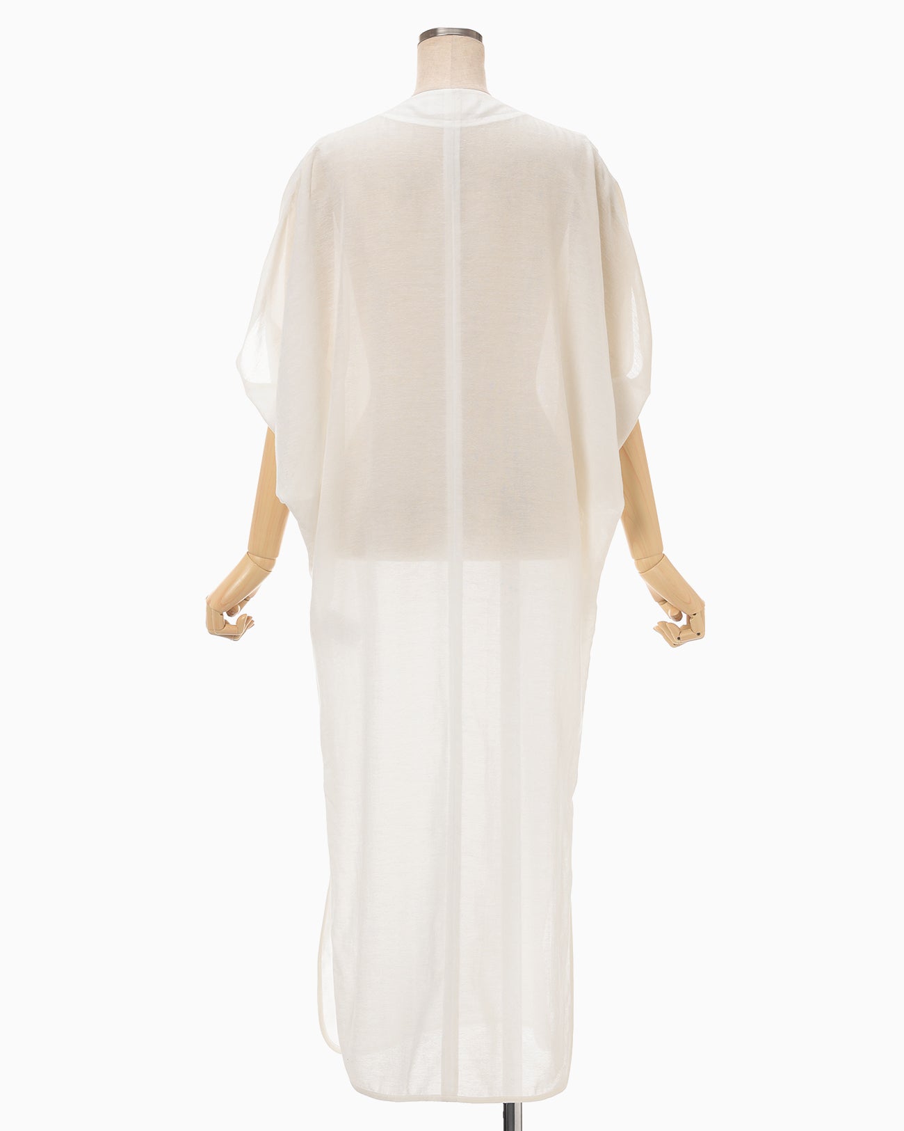 Botanical Motif Sheer Deep V-Neck Dress - white