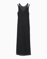 Botanical Motif Sheer Sleeveless Wrap Dress - black