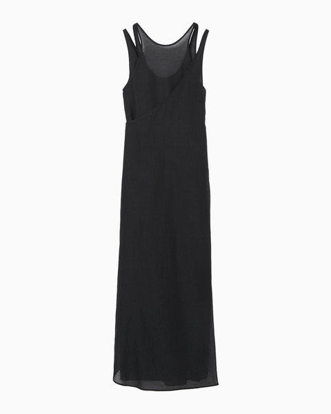 Botanical Motif Sheer Sleeveless Wrap Dress - black