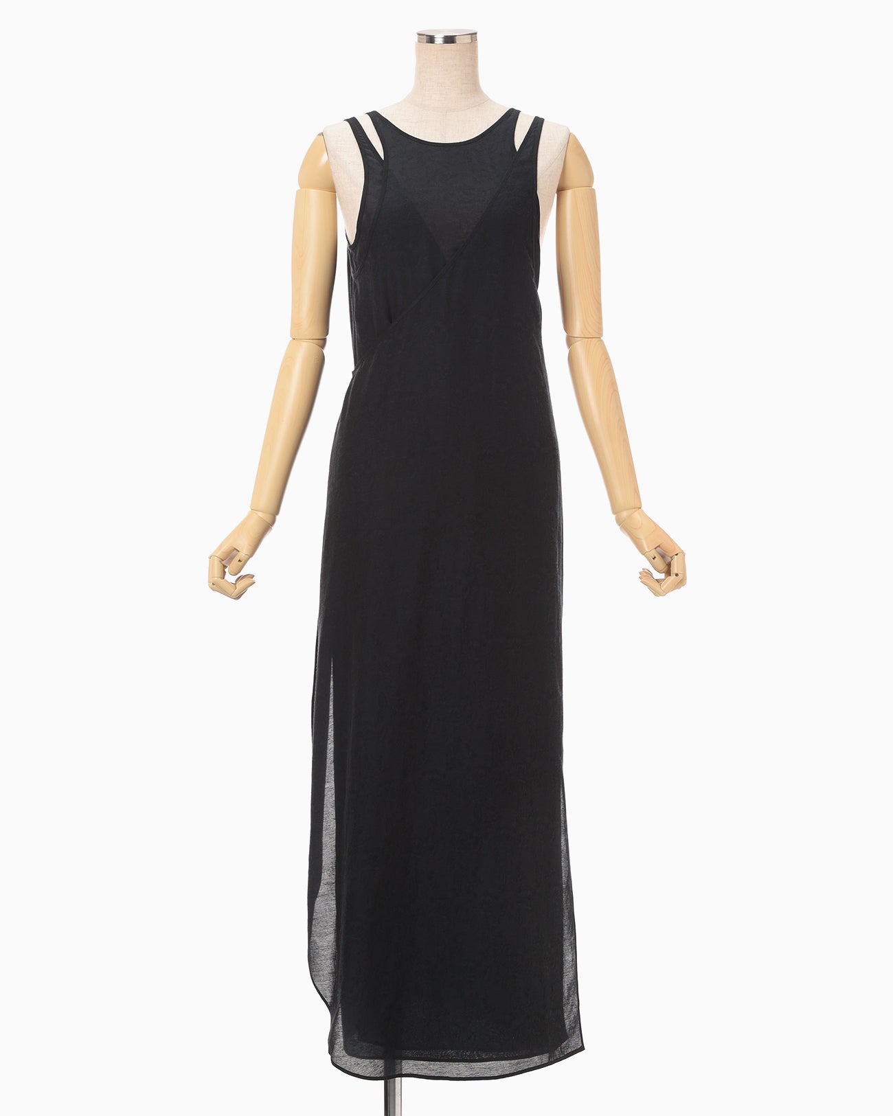 Botanical Motif Sheer Sleeveless Wrap Dress - black