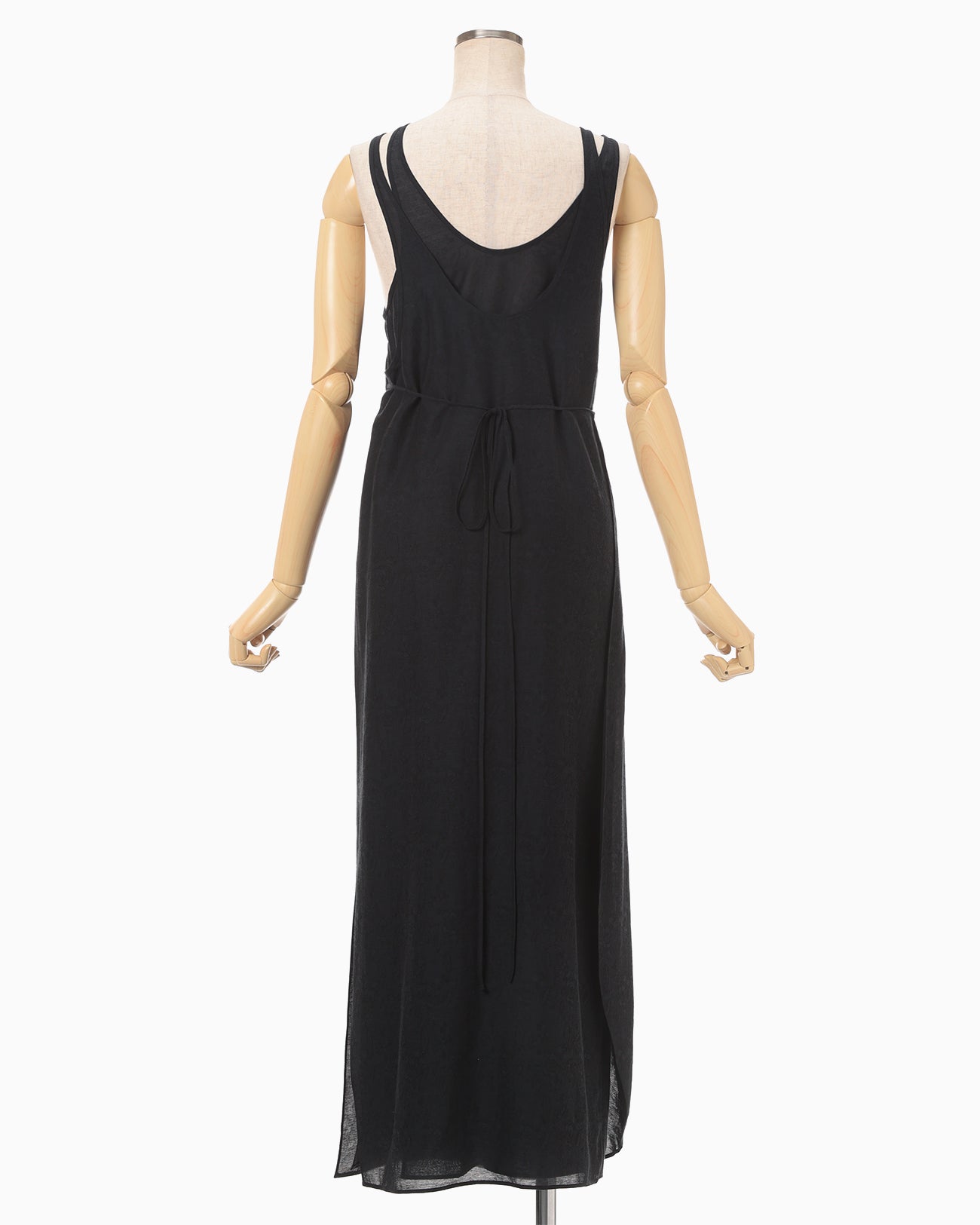 Botanical Motif Sheer Sleeveless Wrap Dress - black