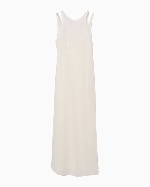 Botanical Motif Sheer Sleeveless Wrap Dress - white