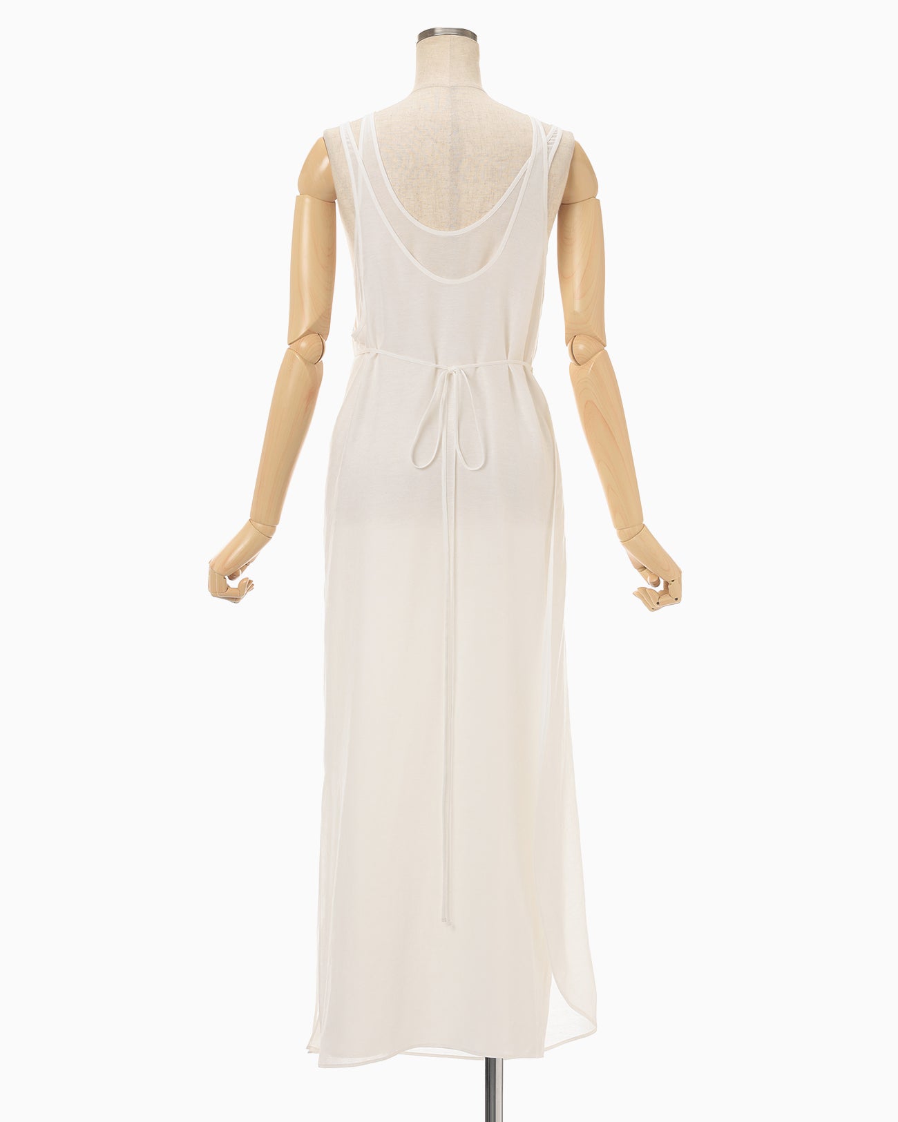 Botanical Motif Sheer Sleeveless Wrap Dress - white