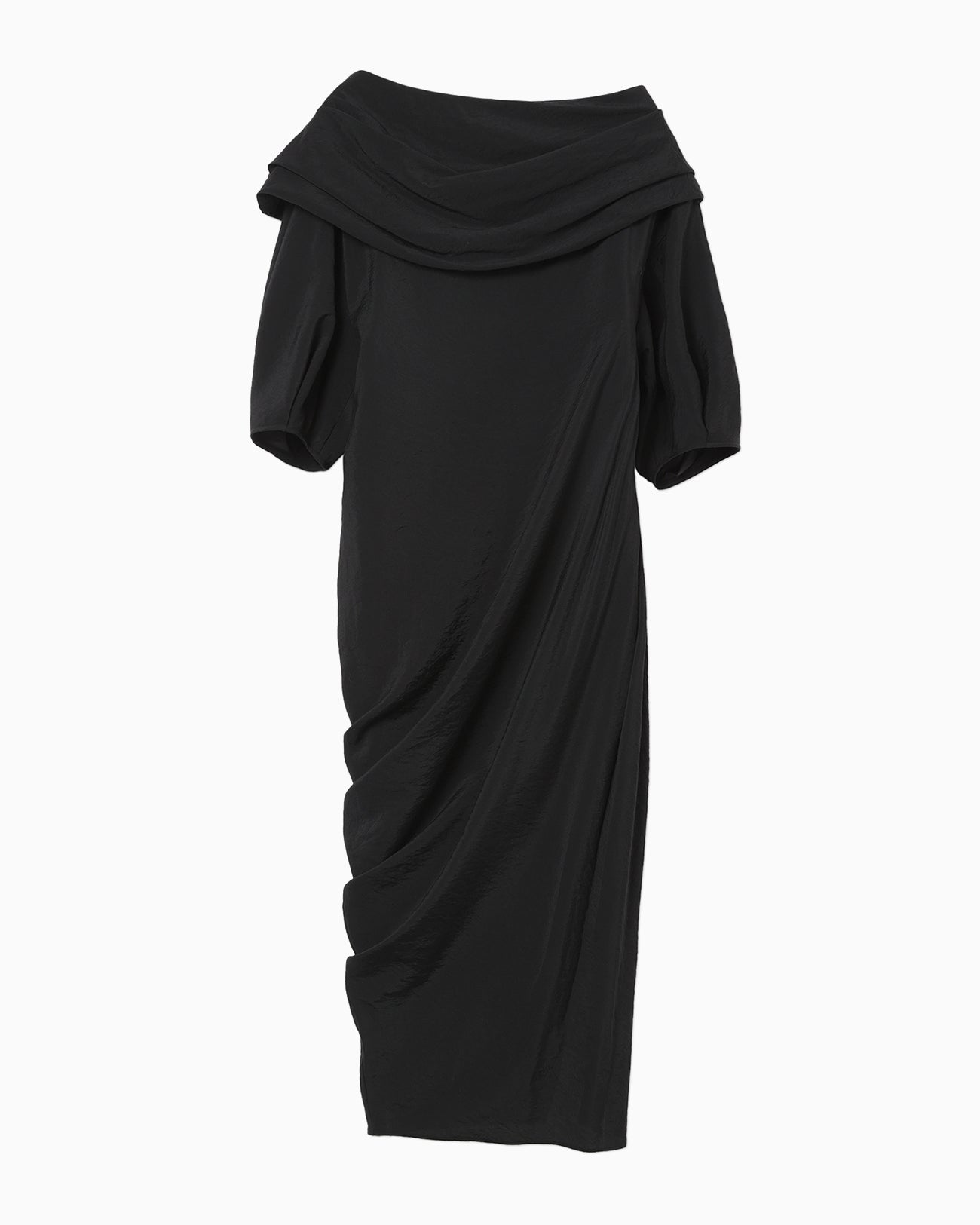 Volume Drape Wide Collar Dress - black