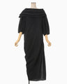 Volume Drape Wide Collar Dress - black