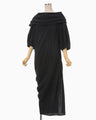 Volume Drape Wide Collar Dress - black