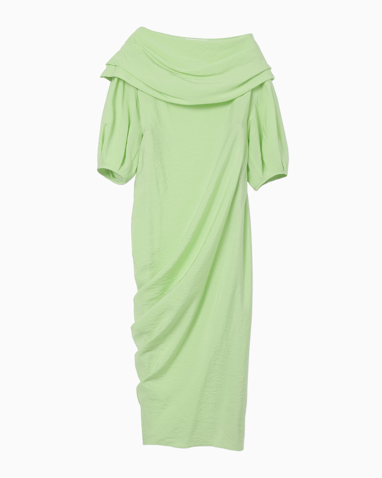 Volume Drape Wide Collar Dress - light green