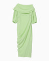 Volume Drape Wide Collar Dress - light green