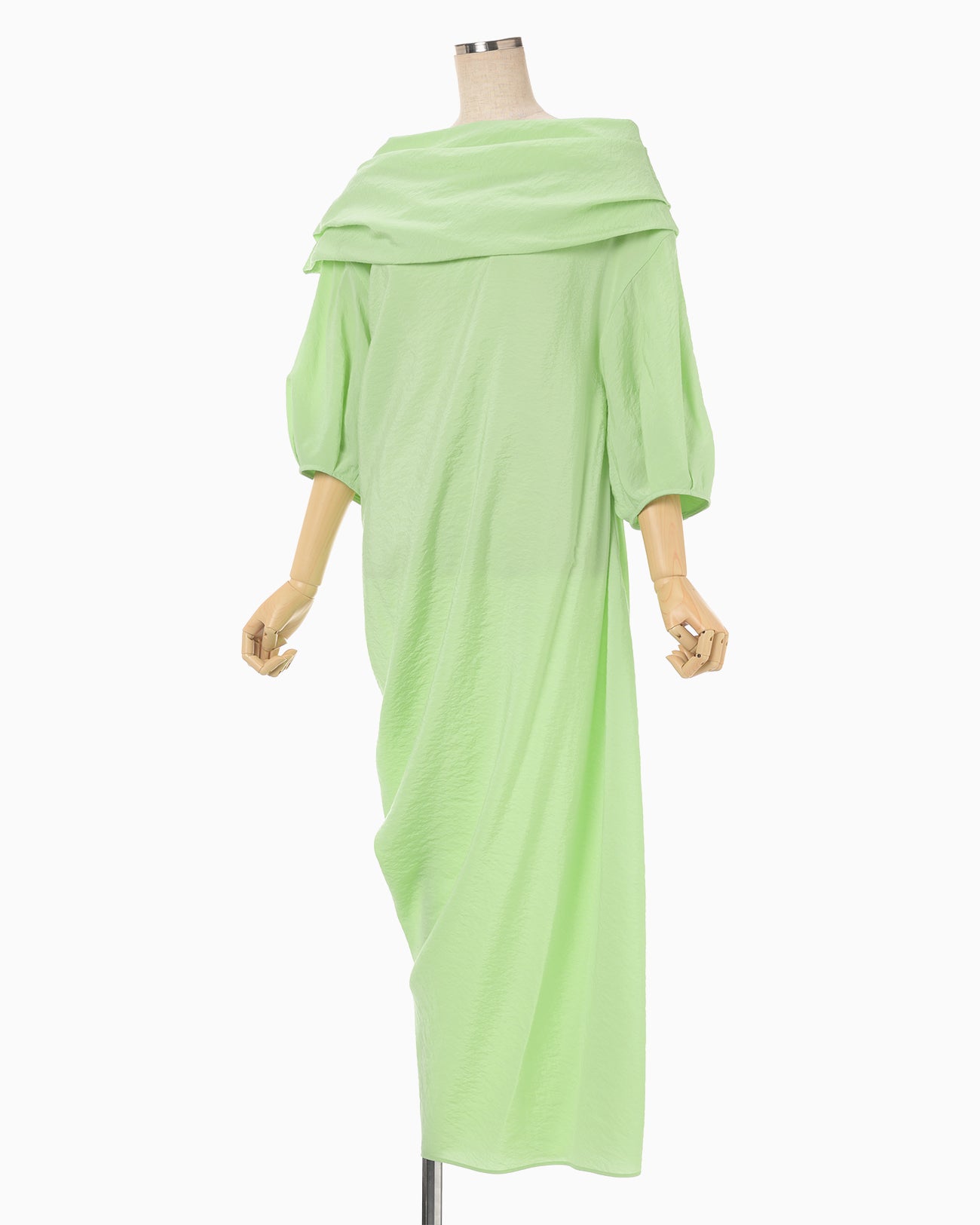 Volume Drape Wide Collar Dress - light green