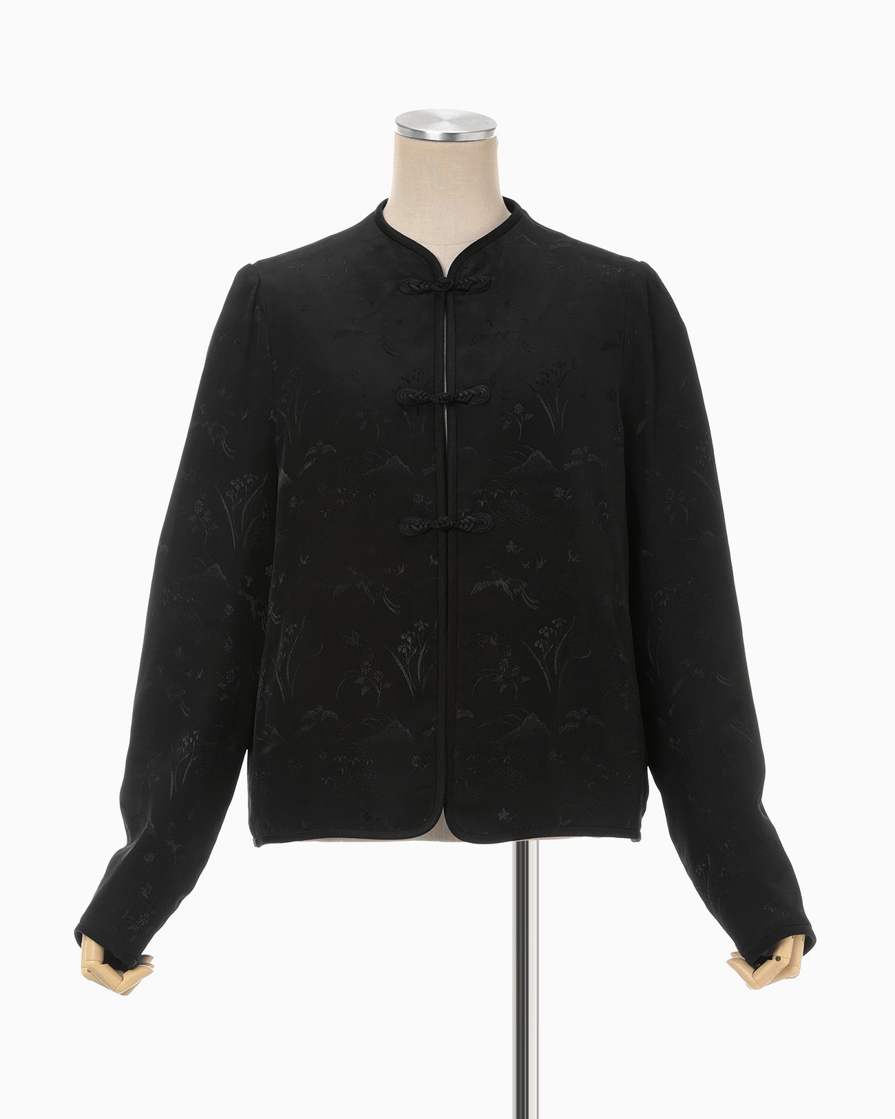 Viscose Rayon Floral Jacquard Silk Filling Jacket - black