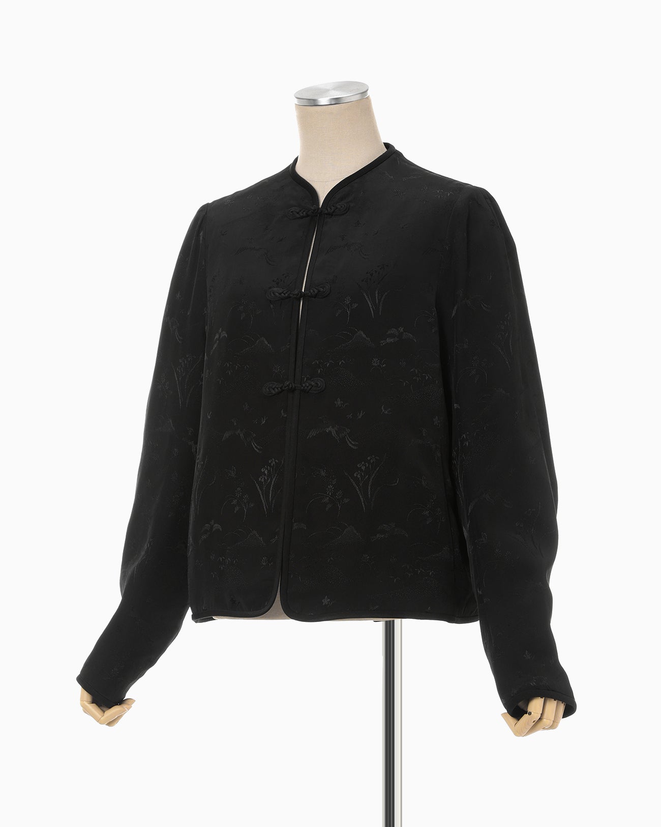 Viscose Rayon Floral Jacquard Silk Filling Jacket - black