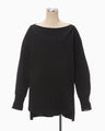 Oversized Cotton Boat Neck Top - black