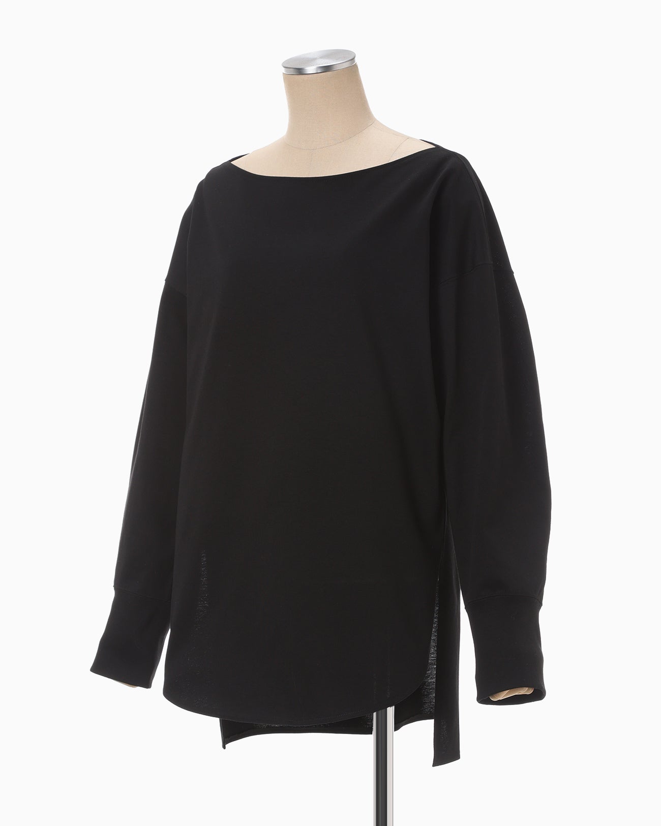 Oversized Cotton Boat Neck Top - black