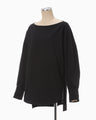 Oversized Cotton Boat Neck Top - black