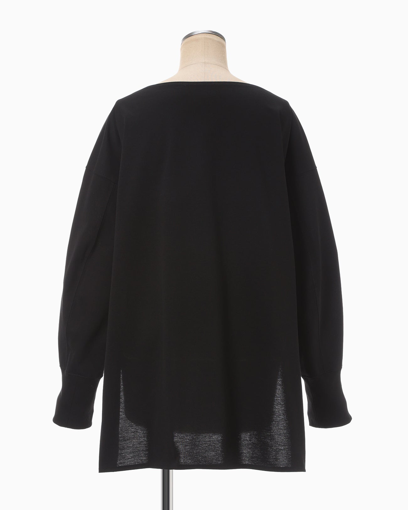 Oversized Cotton Boat Neck Top - black