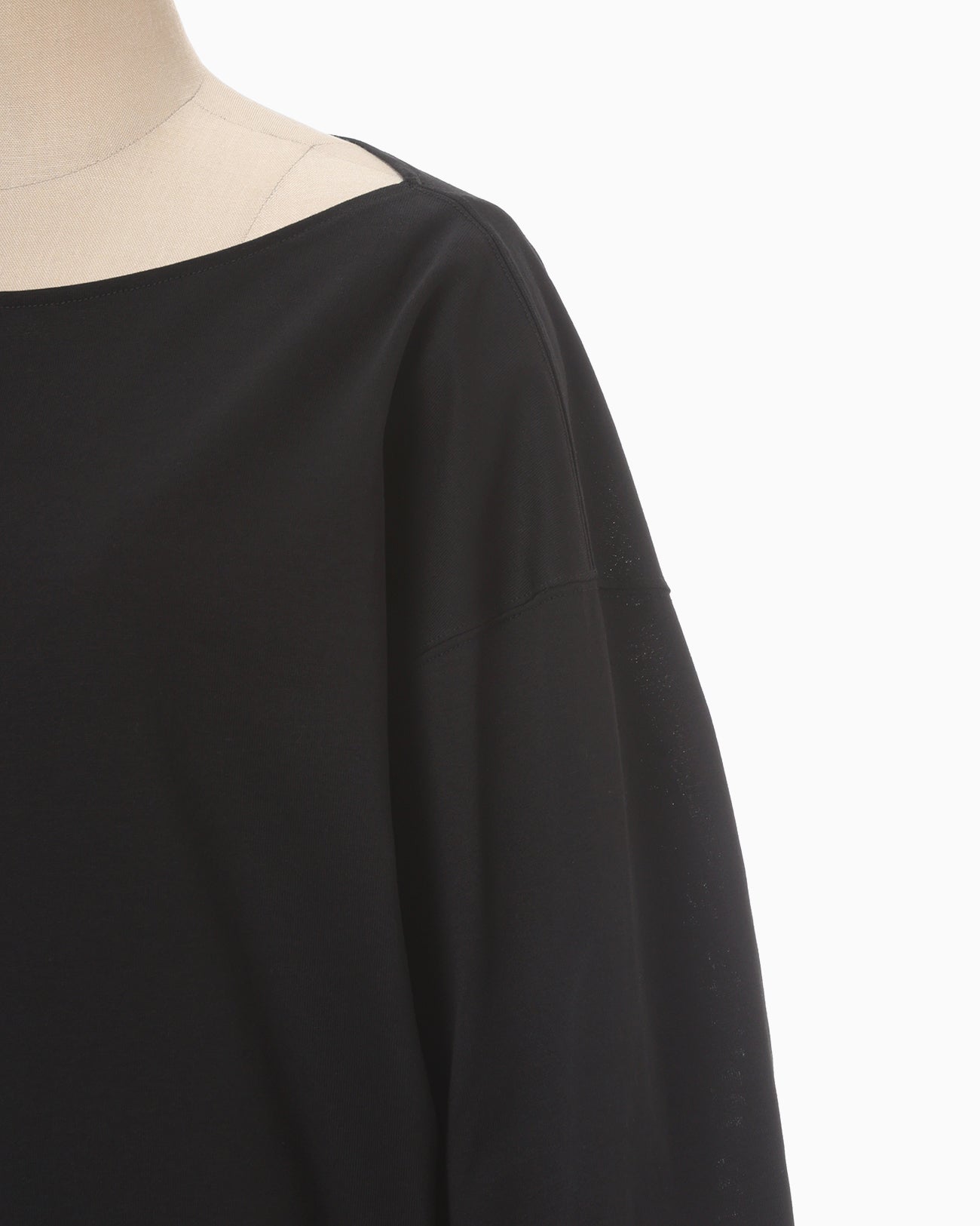 Oversized Cotton Boat Neck Top - black