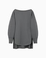 Oversized Cotton Boat Neck Top - grey