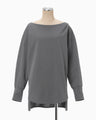 Oversized Cotton Boat Neck Top - grey