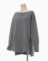 Oversized Cotton Boat Neck Top - grey