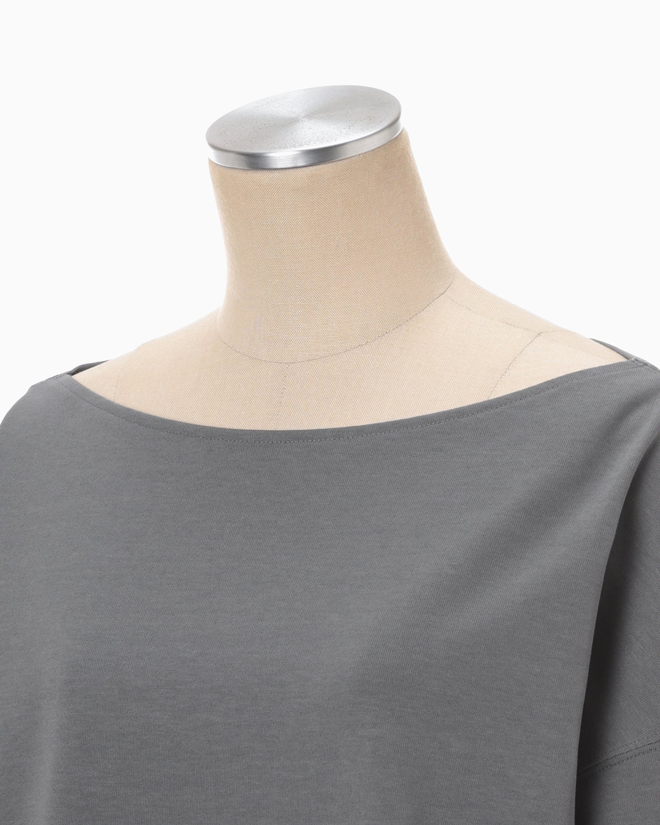 Oversized Cotton Boat Neck Top - grey