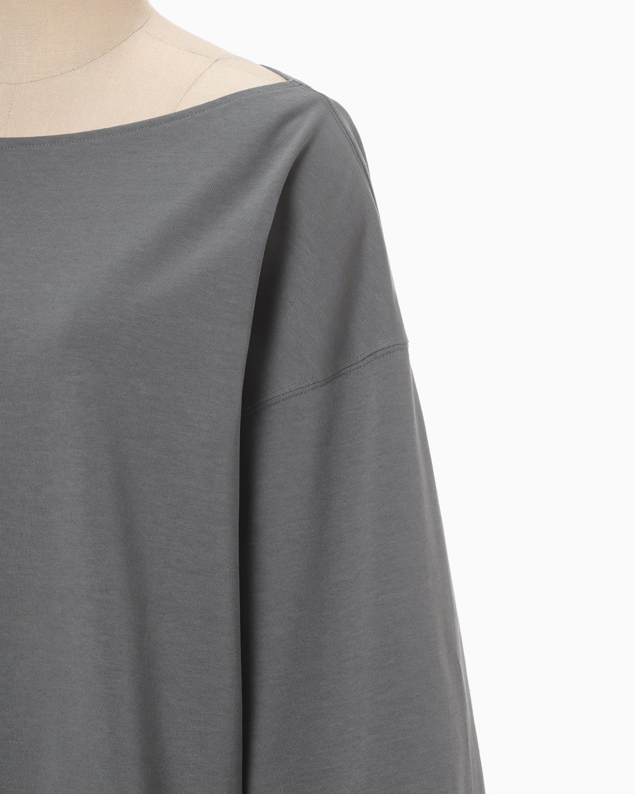 Oversized Cotton Boat Neck Top - grey