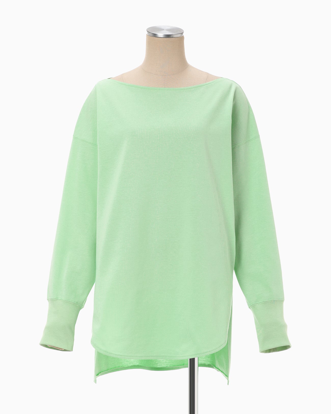 Oversized Cotton Boat Neck Top - light green