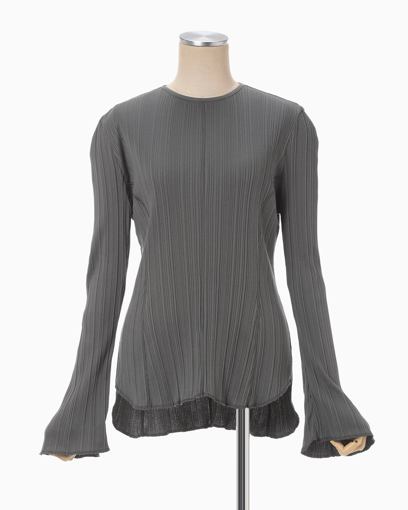 Random Ribbed Organic Cotton Long Sleeve Top - grey