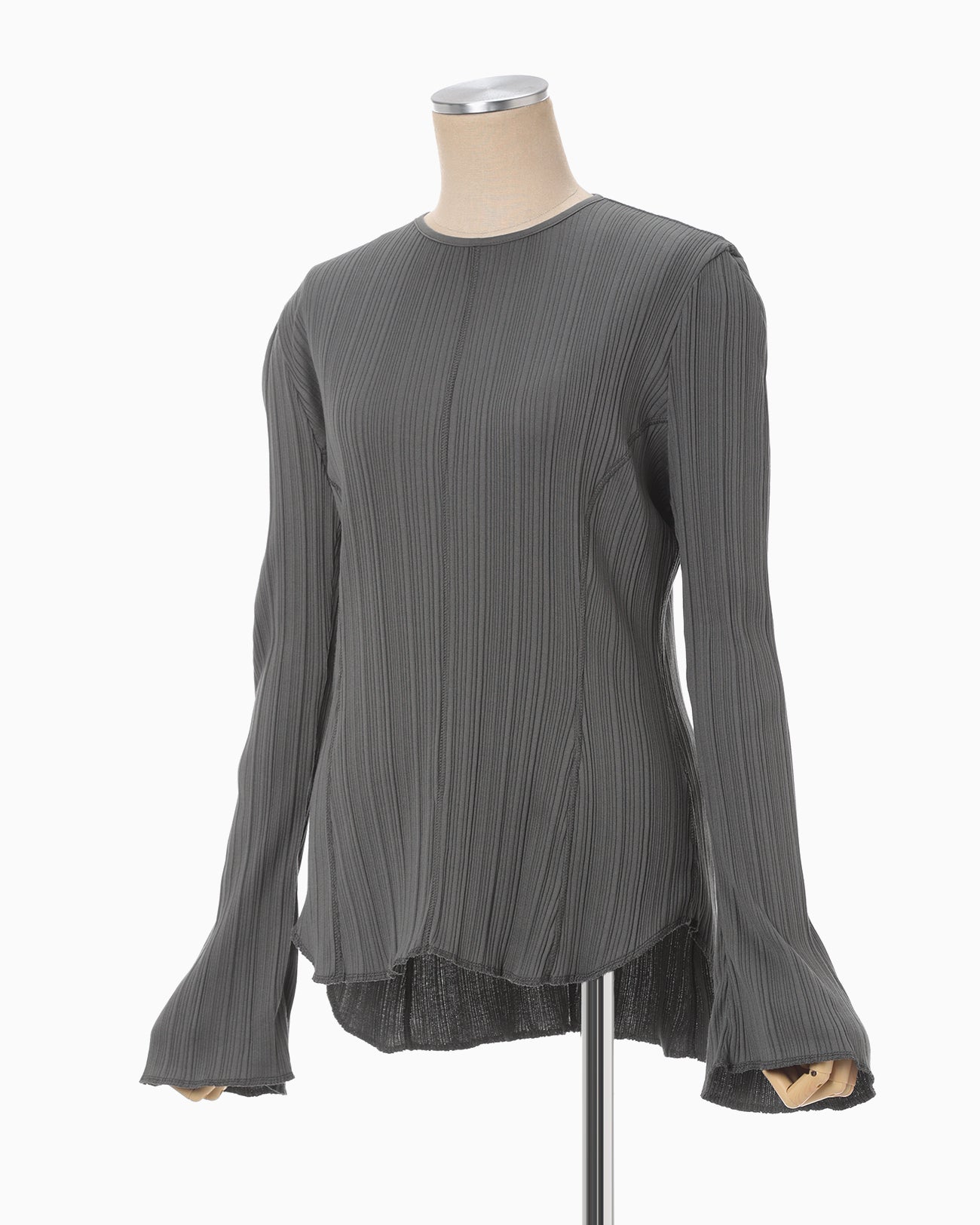 Random Ribbed Organic Cotton Long Sleeve Top - grey