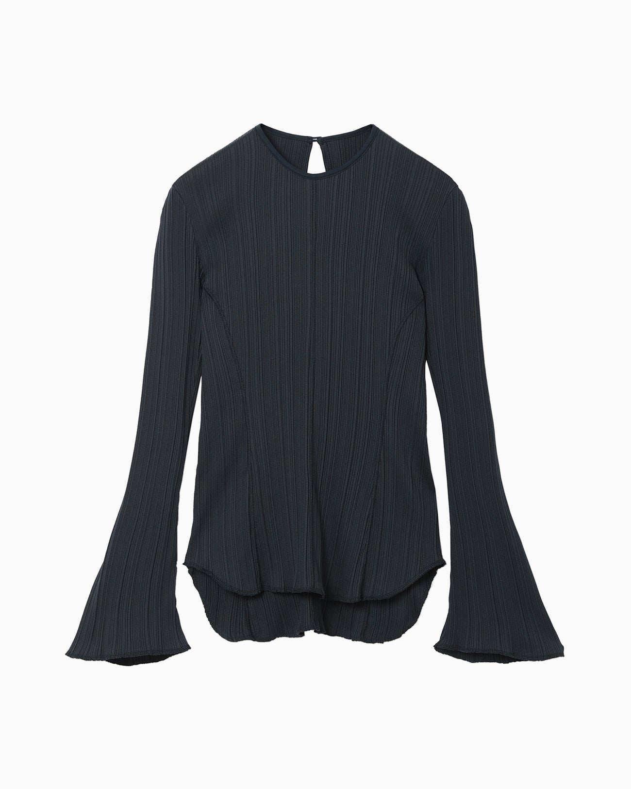 Random Ribbed Organic Cotton Long Sleeve Top - navy