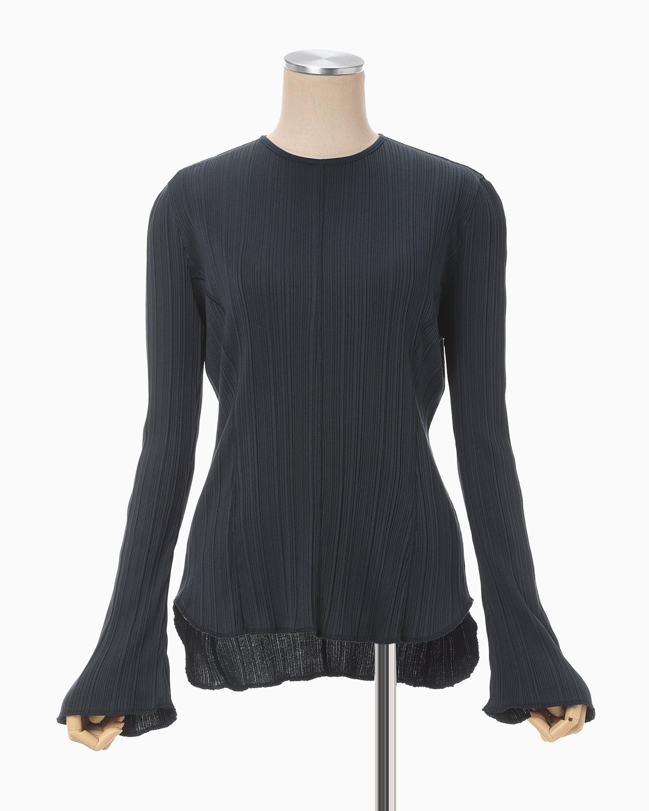 Random Ribbed Organic Cotton Long Sleeve Top - navy