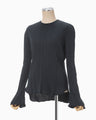 Random Ribbed Organic Cotton Long Sleeve Top - navy