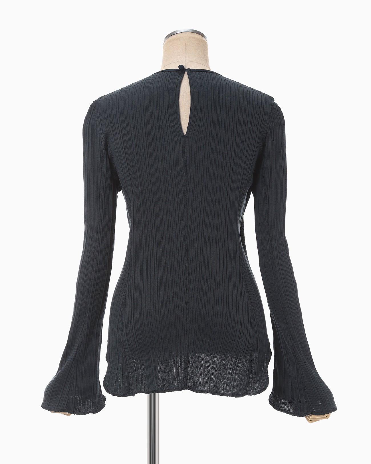 Random Ribbed Organic Cotton Long Sleeve Top - navy