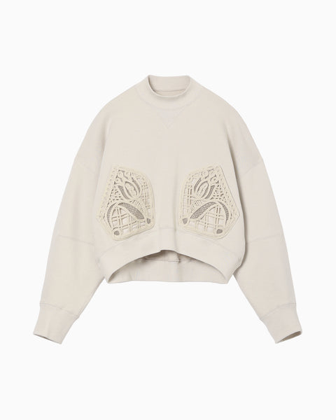 Cording Embroidery Cropped Sweatshirt - ecru