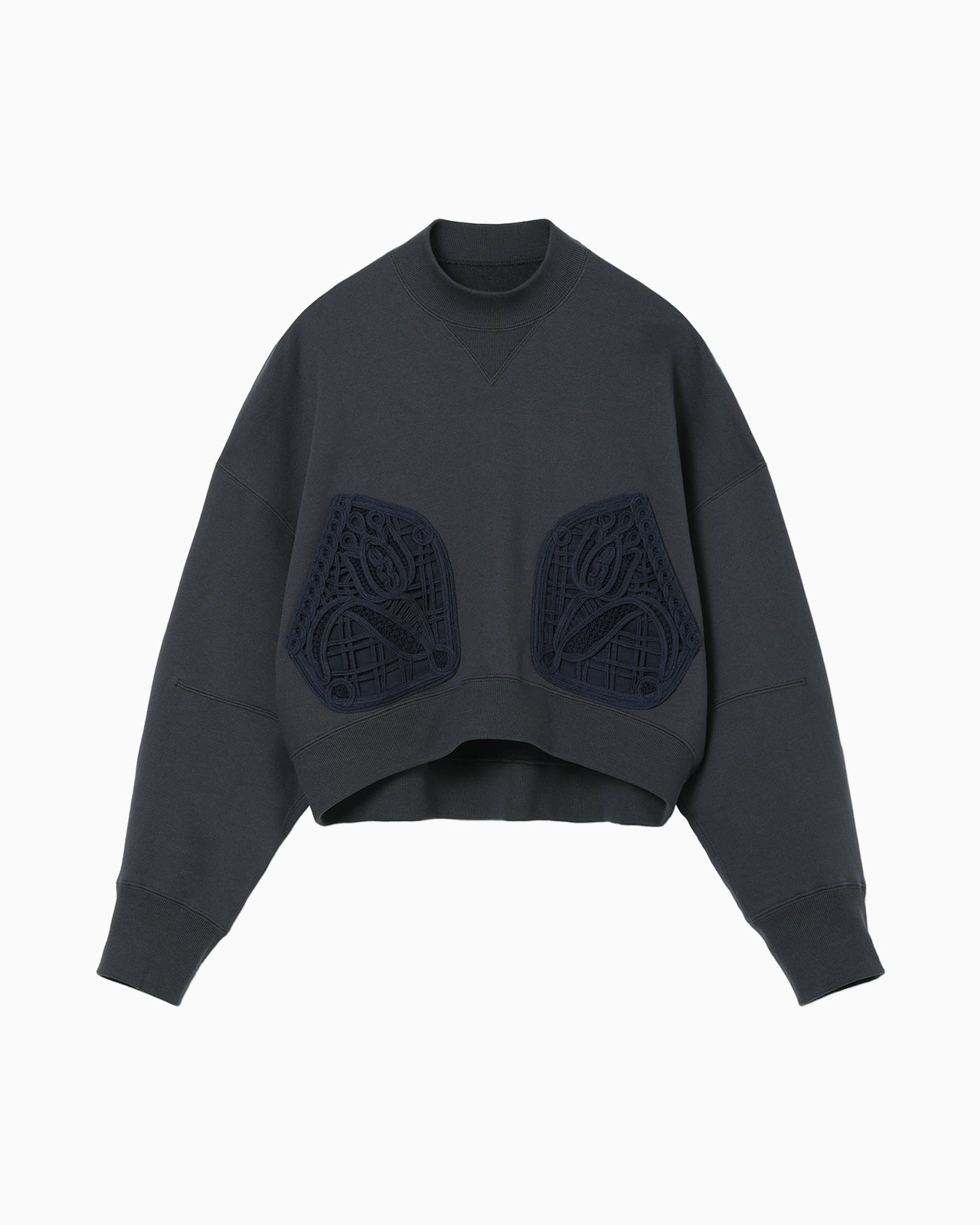 Cording Embroidery Cropped Sweatshirt - navy