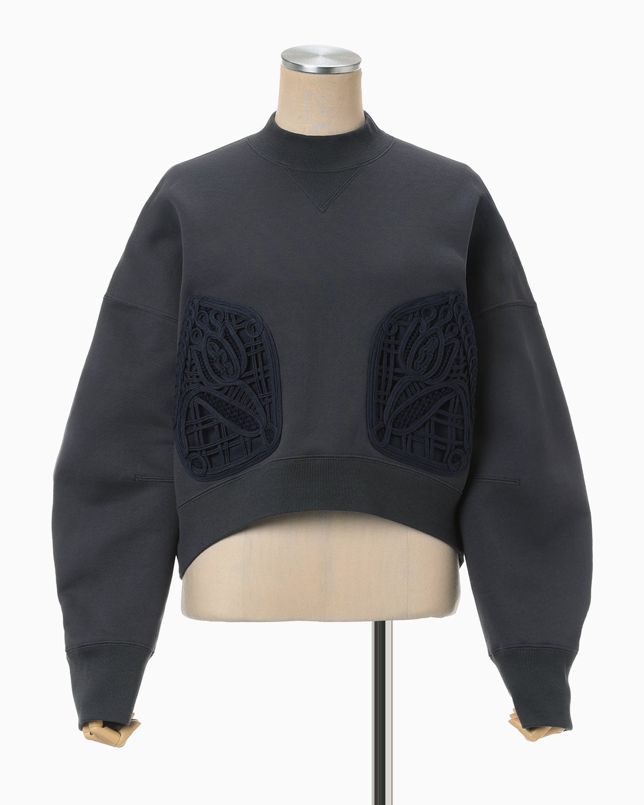 Cording Embroidery Cropped Sweatshirt - navy