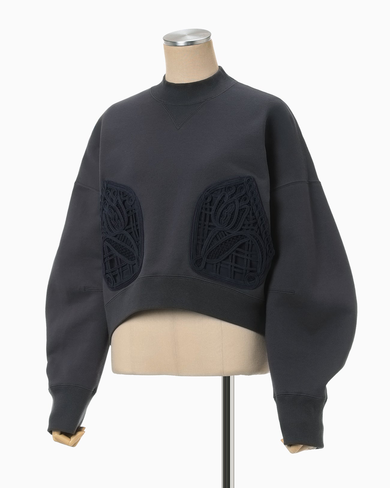 Cording Embroidery Cropped Sweatshirt - navy