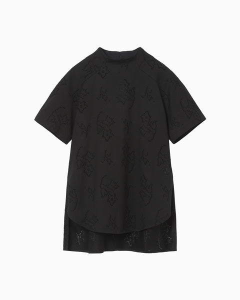 Eyelet Jersey Jacquard Top - black