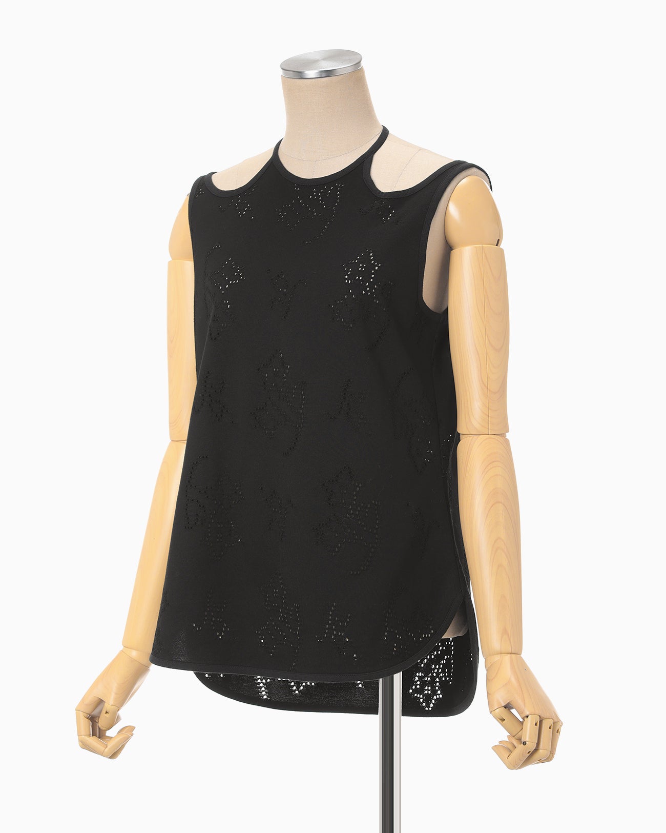 Eyelet Jersey Jacquard Sleeveless Top - black