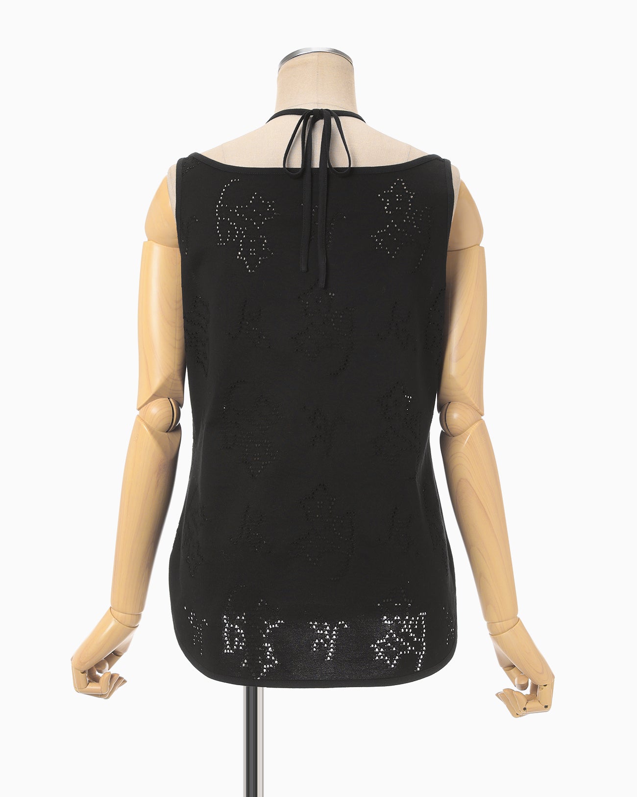 Eyelet Jersey Jacquard Sleeveless Top - black