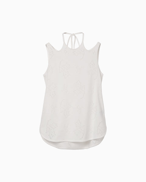 Eyelet Jersey Jacquard Sleeveless Top - white