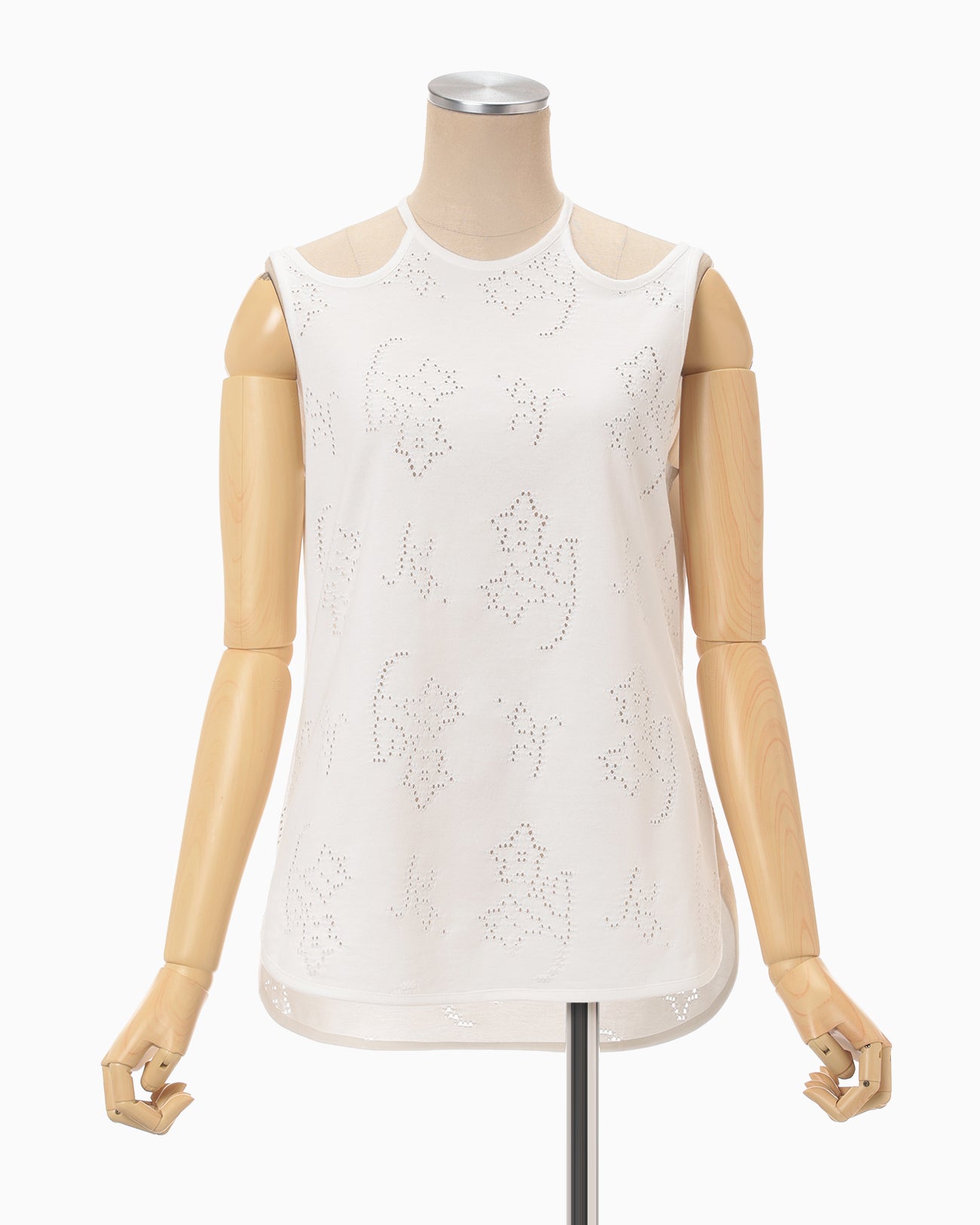 Eyelet Jersey Jacquard Sleeveless Top - white