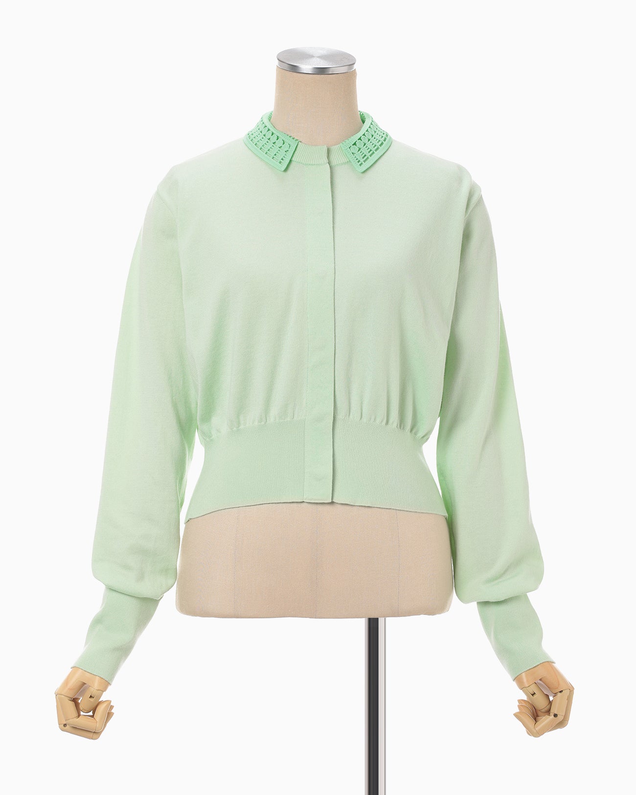 Detachable Embroidery Collar Knitted Cardigan - light green