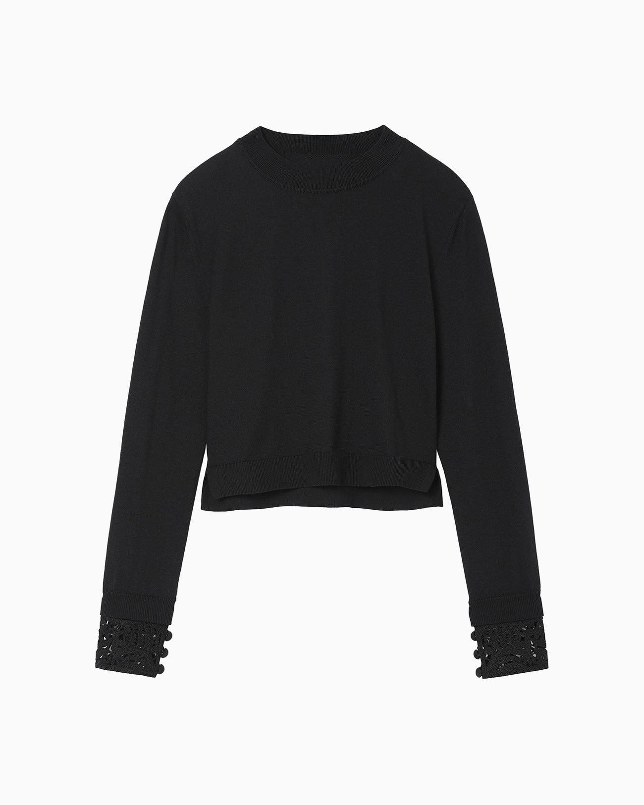 Detachable Embroidery Cuff Knitted Top - black