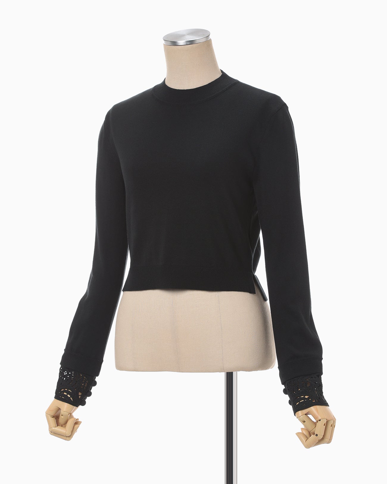 Detachable Embroidery Cuff Knitted Top - black