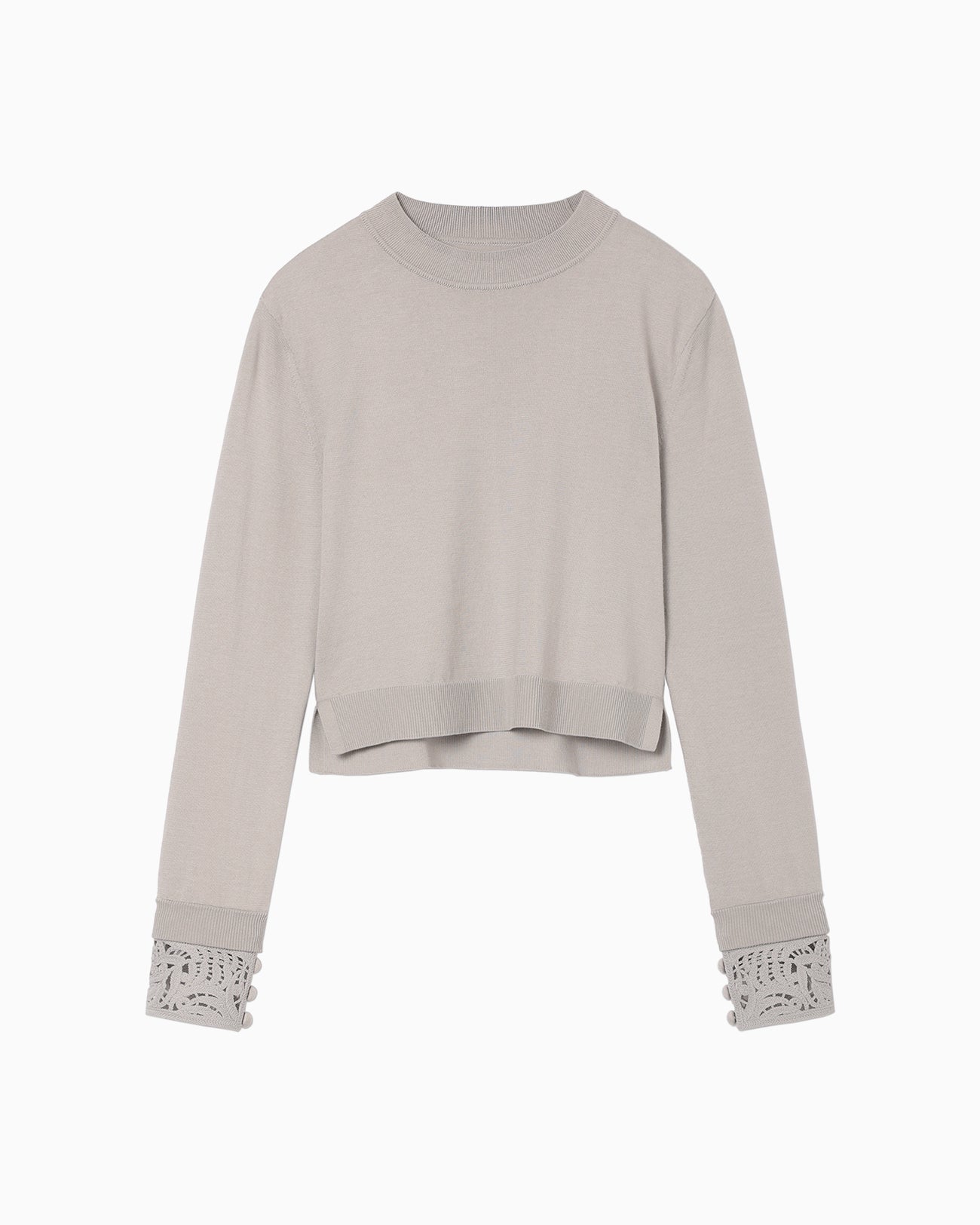 Detachable Embroidery Cuff Knitted Top - grey